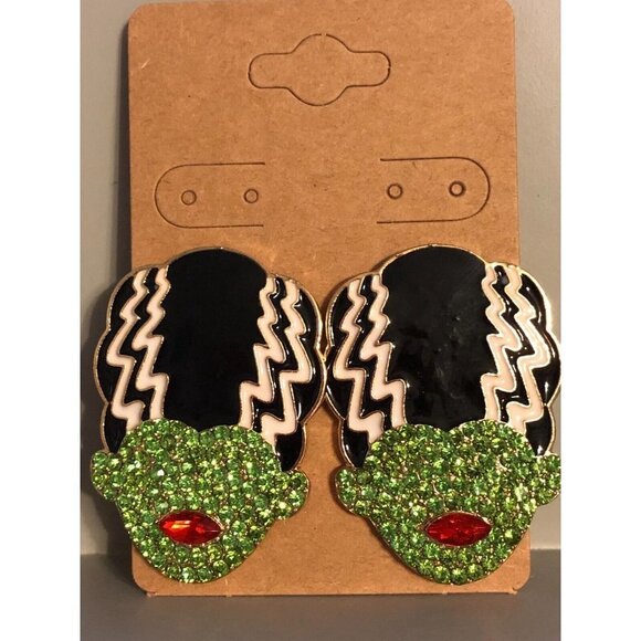 5/$20 Bride Of Frankenstein Earrings Rhinestone Halloween Earrings - Picture 5 of 6